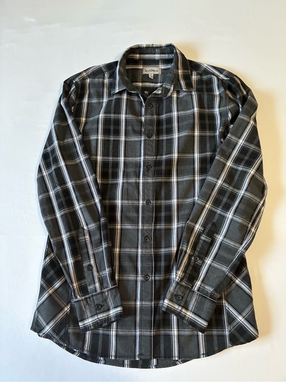 Le Chateau Men’s Black and White Plaid Long-Sleeve Shirt